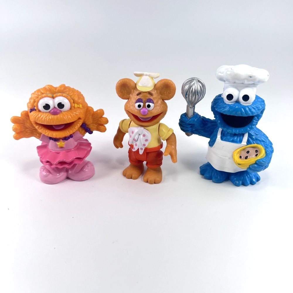 RARE Sesame Street Place Zoe Ballerina PVC + Baby Fozzie & Cookie Monster Chef